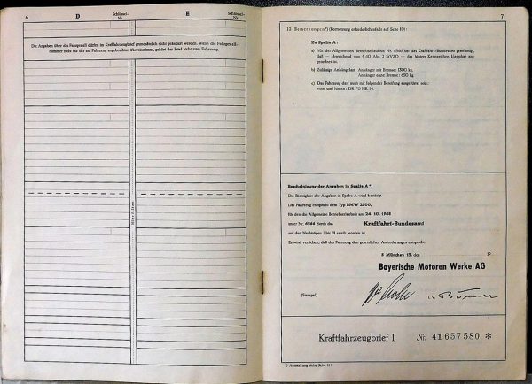 BMW E3 2500, 1970 Original Classic Car Documents for Sale! - Image 3