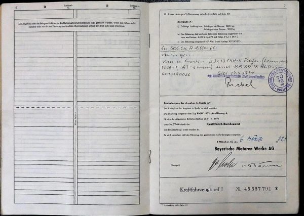 BMW 02 1802, 1972 Original Classic Car Documents for Sale! - Image 5