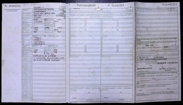 BMW E12 525, 1974 Original Classic Car Documents for Sale! - Image 3