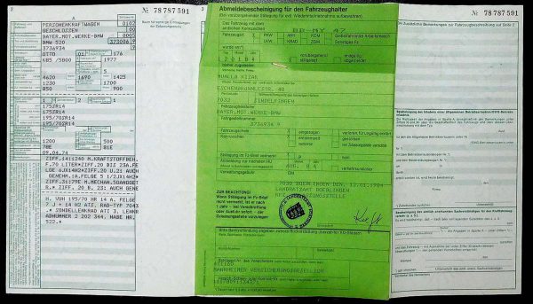 BMW E12 520, 1974 Original Classic Car Documents for Sale! - Image 3
