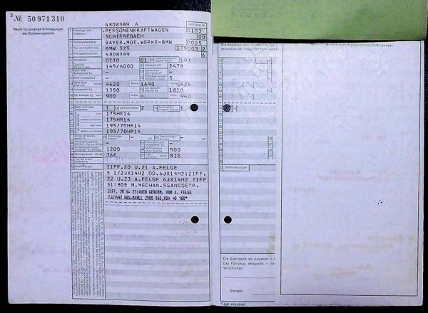 BMW E12 525, 1974 Original Classic Car Documents for Sale! - Image 3