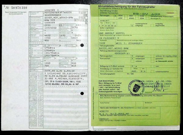 BMW E12 525, 1974 Original Classic Car Documents for Sale! - Image 4