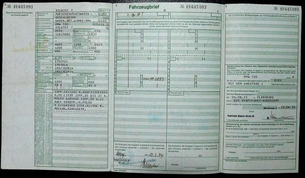 BMW E12 520, 1973 Original Classic Car Documents for Sale! - Image 3