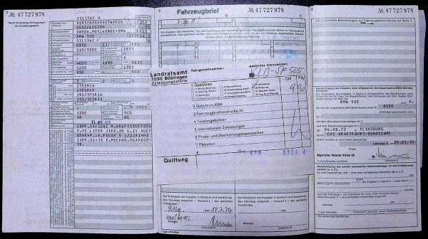 BMW E12 520, 1973 Original Classic Car Documents for Sale! - Image 5