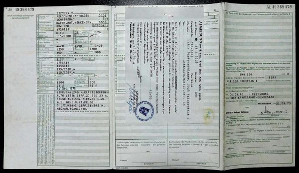 BMW E12 520, 1973 Original Classic Car Documents for Sale! - Image 4