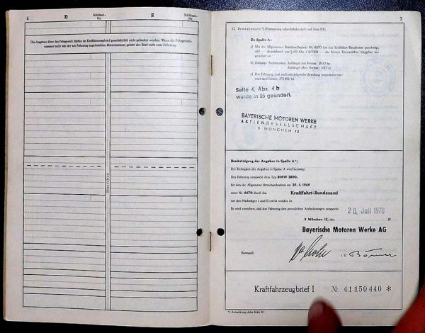 BMW E3 2800, 1970 Original Classic Car Documents for Sale! - Image 4
