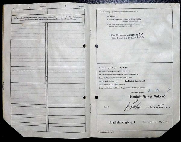 BMW  2000, 1971 Original Classic Car Documents for Sale! - Image 5