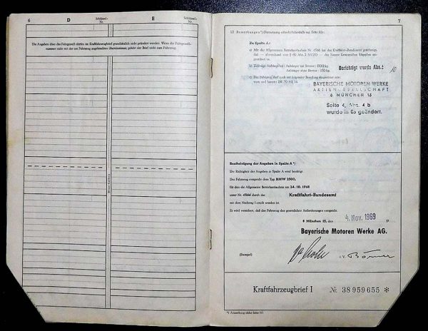 BMW E3 2500, 1969 Original Classic Car Documents for Sale! - Image 5