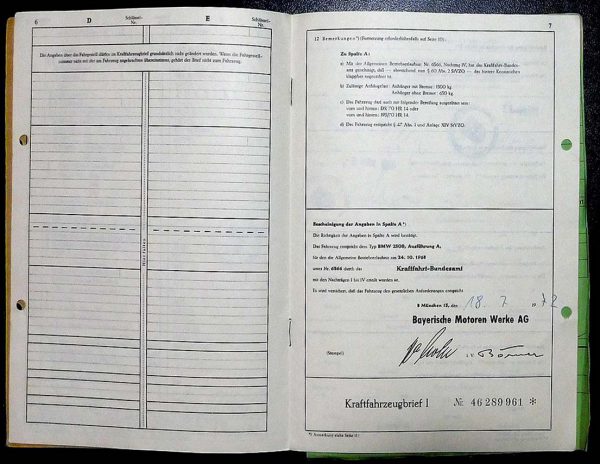 BMW E3 2500, 1972 Original Classic Car Documents for Sale! - Image 4