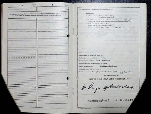 Renault  Paris, 1972 Original Classic Car Documents for Sale! - Image 4